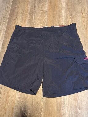 Chaps Navy Swim Trunks with Purple Chaps on Pocket